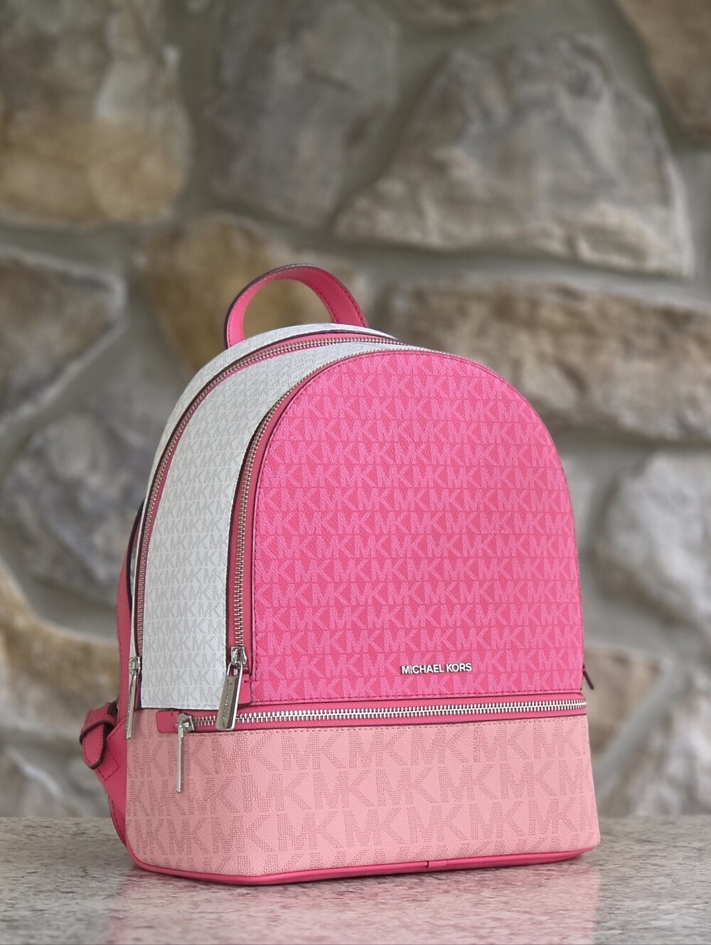 Michael Kors Rhea Medium Color-Block Logo PIink Backpack